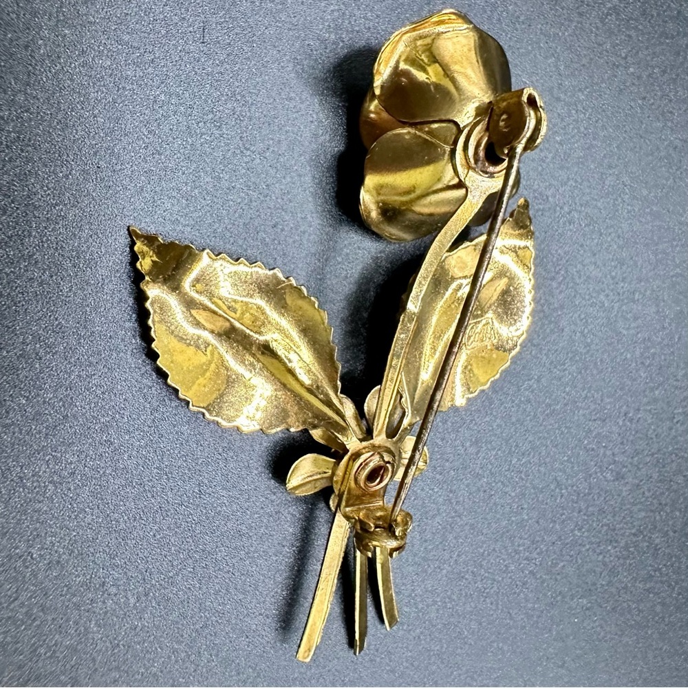 VINTAGE Coro SIGNED 2” Gold Tone Rose Flower Brooch Pin 1940s unique - Picture 5 of 11